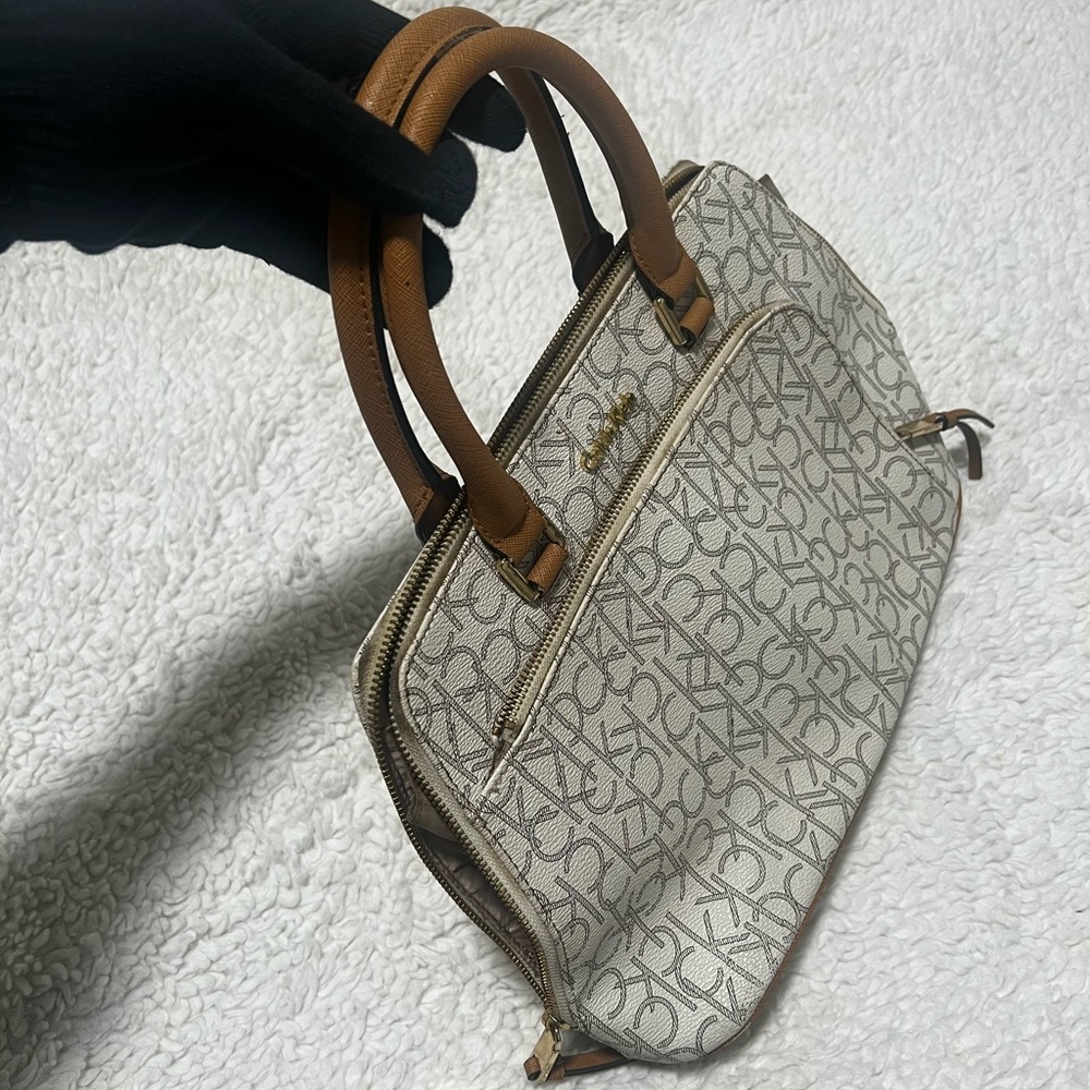 Calvin Klein Monogram Cream and Tan Satchel - Picture 4 of 8